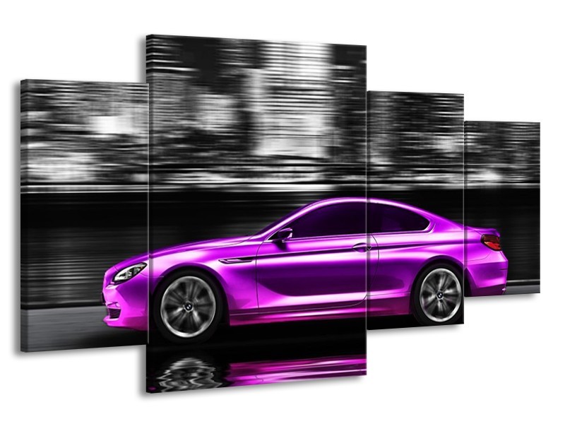 Glas schilderij Auto | Paars, Zwart, Grijs | 160x90cm 4Luik