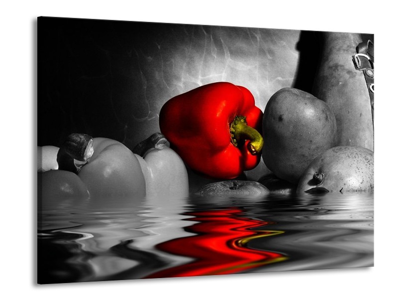 Canvas schilderij Paprika | Rood, Grijs, Zwart | 100x70cm 1Luik