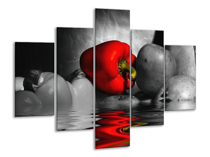 Canvas schilderij Paprika | Rood, Grijs, Zwart | 100x70cm 5Luik