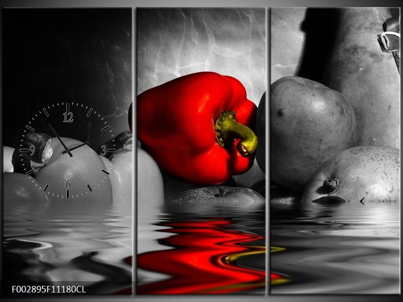 Klok schilderij Paprika | Rood, Grijs, Zwart | 111x80cm 3Luik