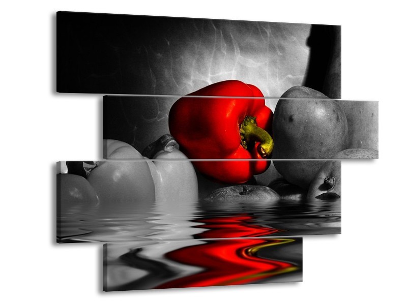 Canvas schilderij Paprika | Rood, Grijs, Zwart | 115x85cm 4Luik
