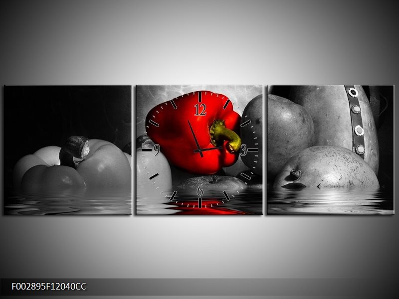 Klok schilderij Paprika | Rood, Grijs, Zwart | 120x40cm 3Luik