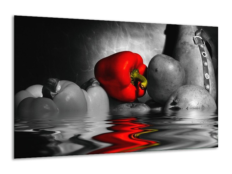 Canvas schilderij Paprika | Rood, Grijs, Zwart | 120x70cm 1Luik