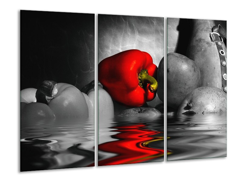 Canvas schilderij Paprika | Rood, Grijs, Zwart | 120x80cm 3Luik