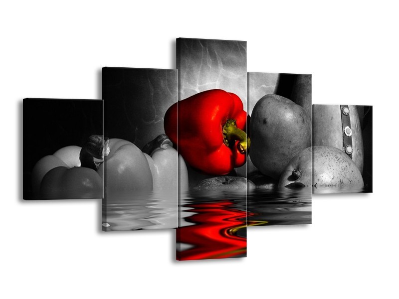 Canvas schilderij Paprika | Rood, Grijs, Zwart | 125x70cm 5Luik