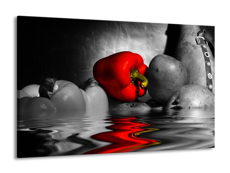 Canvas schilderij Paprika | Rood, Grijs, Zwart | 140x90cm 1Luik