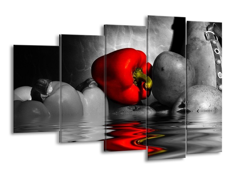 Canvas schilderij Paprika | Rood, Grijs, Zwart | 150x100cm 5Luik