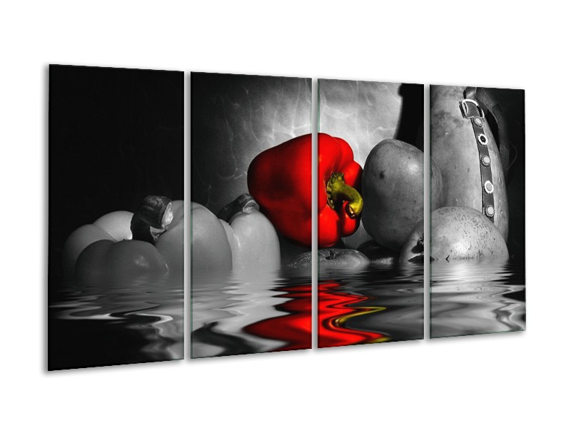 Canvas schilderij Paprika | Rood, Grijs, Zwart | 160x80cm 4Luik