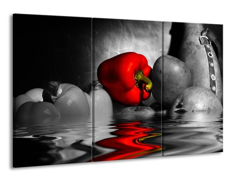 Canvas schilderij Paprika | Rood, Grijs, Zwart | 165x100cm 3Luik