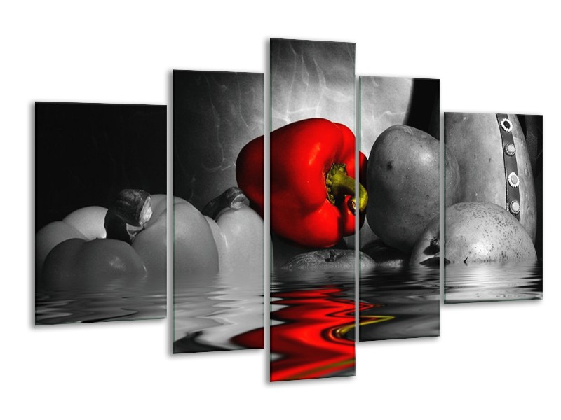 Canvas schilderij Paprika | Rood, Grijs, Zwart | 170x100cm 5Luik