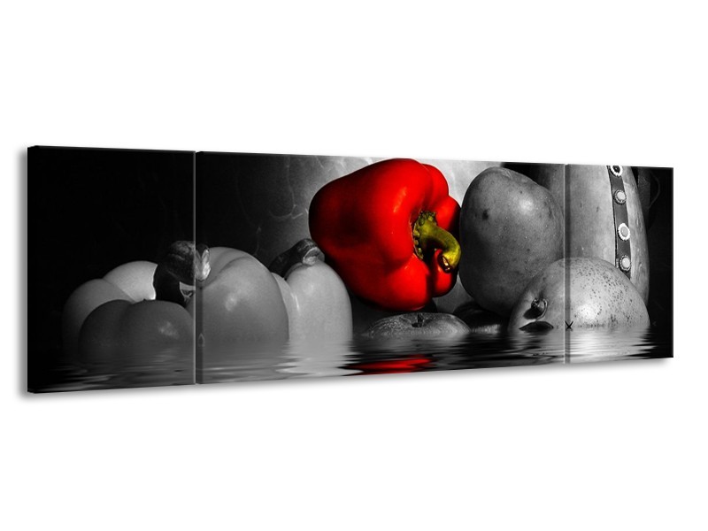 Canvas schilderij Paprika | Rood, Grijs, Zwart | 170x50cm 3Luik