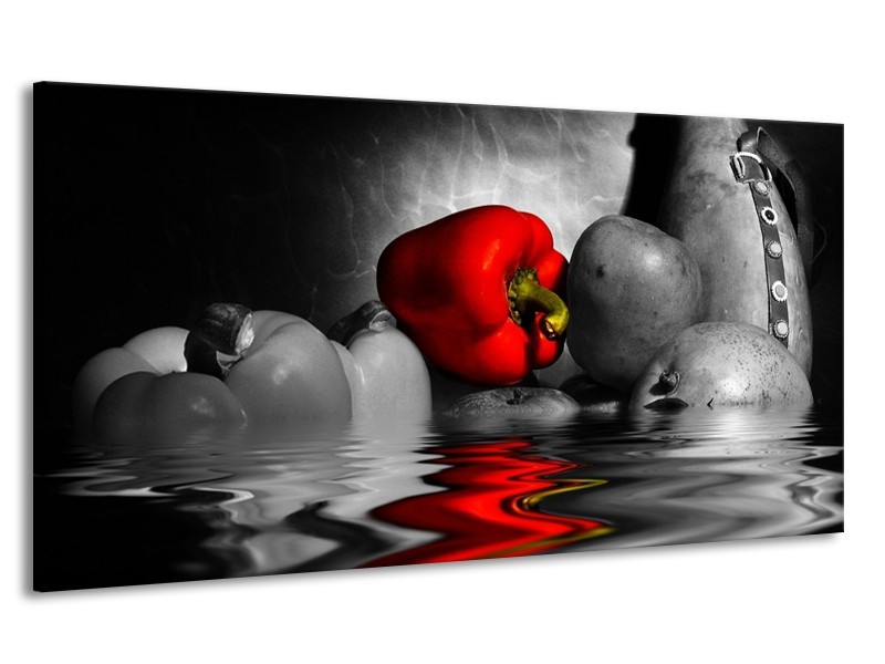 Canvas schilderij Paprika | Rood, Grijs, Zwart | 170x90cm 1Luik