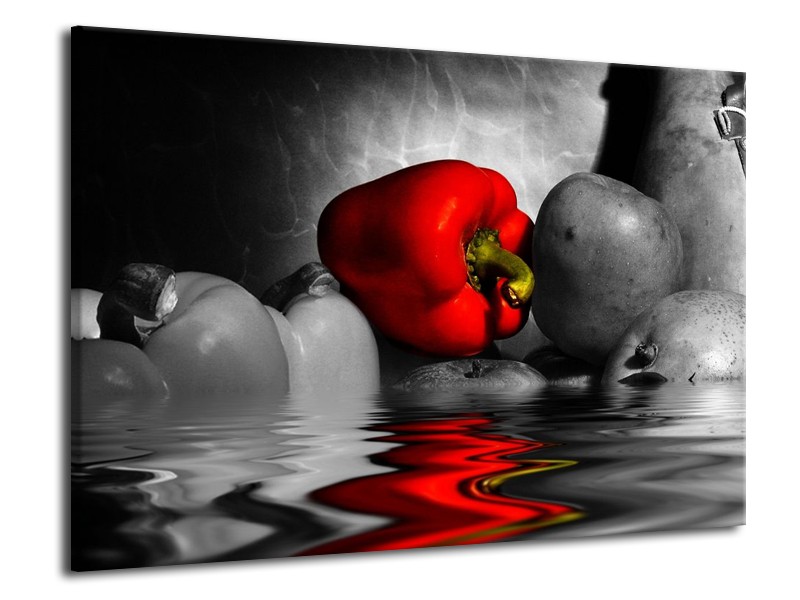 Canvas schilderij Paprika | Rood, Grijs, Zwart | 70x50cm 1Luik