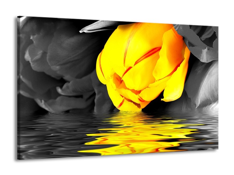 Canvas schilderij Tulpen | Geel, Grijs, Zwart | 140x90cm 1Luik