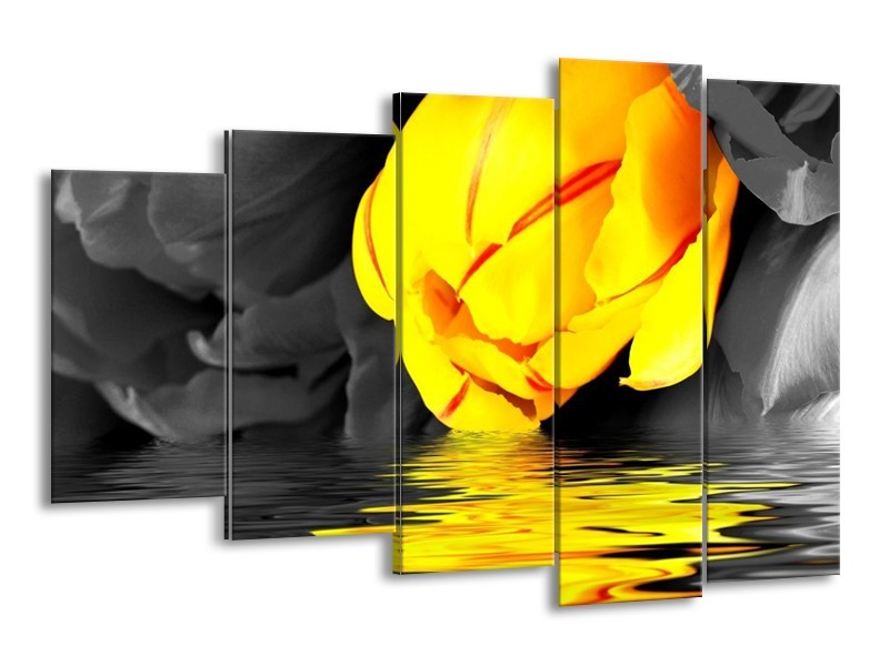 Canvas schilderij Tulpen | Geel, Grijs, Zwart | 150x100cm 5Luik