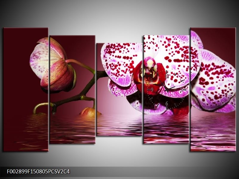 Klok schilderij Orchidee | Paars, Roze, Rood | 150x80cm 5Luik