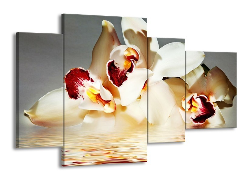 Canvas schilderij Orchidee | Wit, Grijs, Rood | 120x75cm 4Luik
