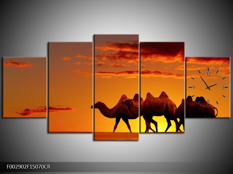 Klok schilderij Natuur | Oranje, Geel, Bruin | 150x70cm 5Luik