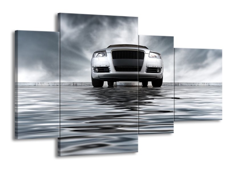 Glas schilderij Auto | Grijs, Zwart, Wit | 120x75cm 4Luik