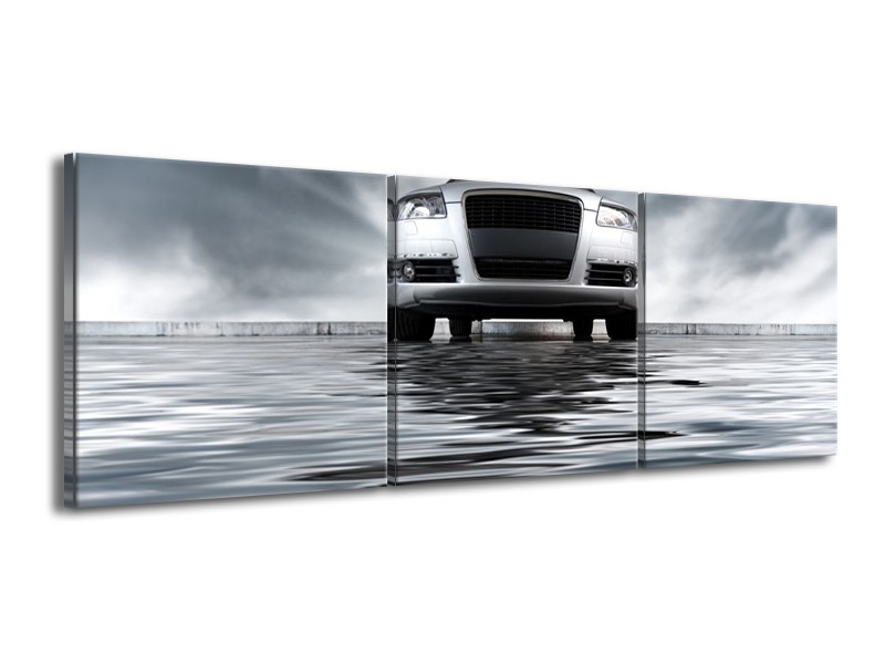 Glas schilderij Auto | Grijs, Zwart, Wit | 150x50cm 3Luik