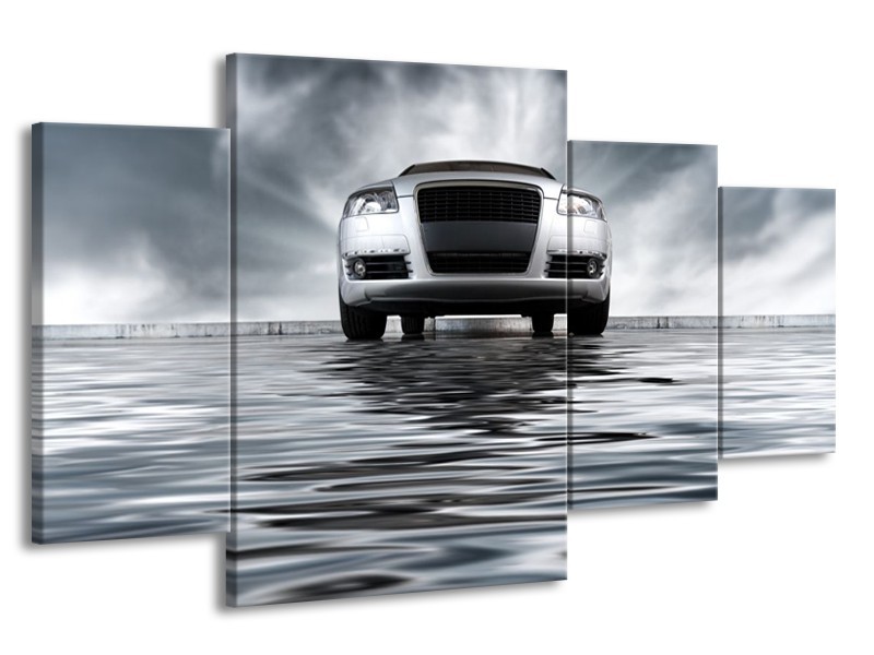 Glas schilderij Auto | Grijs, Zwart, Wit | 160x90cm 4Luik