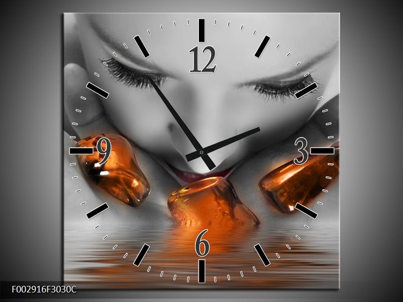 Klok schilderij Gezicht | Oranje, Grijs | 30x30cm 1Luik