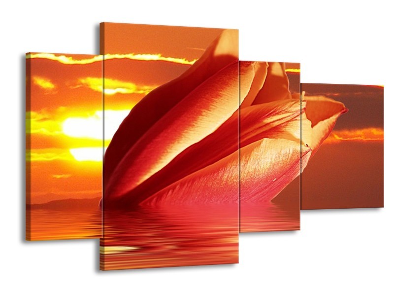 Canvas schilderij Tulpen | Rood, Oranje, Geel | 120x75cm 4Luik