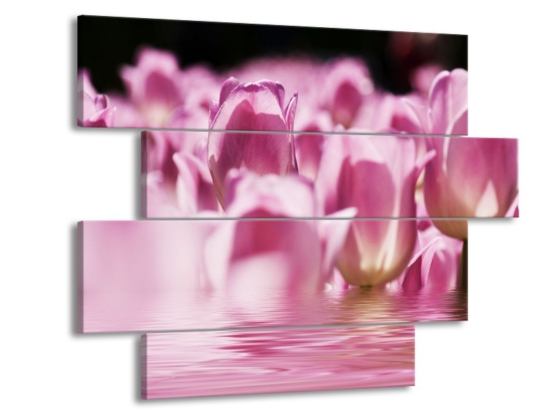Canvas schilderij Tulpen | Paars, Wit | 115x85cm 4Luik