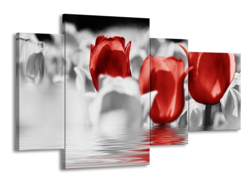 Canvas schilderij Tulpen | Grijs, Rood | 120x75cm 4Luik