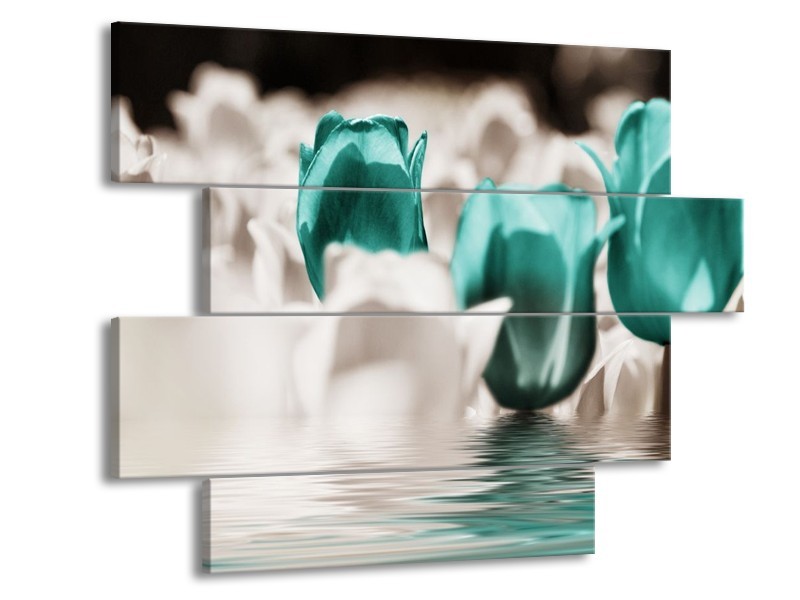 Canvas schilderij Tulpen | Wit, Blauw | 115x85cm 4Luik