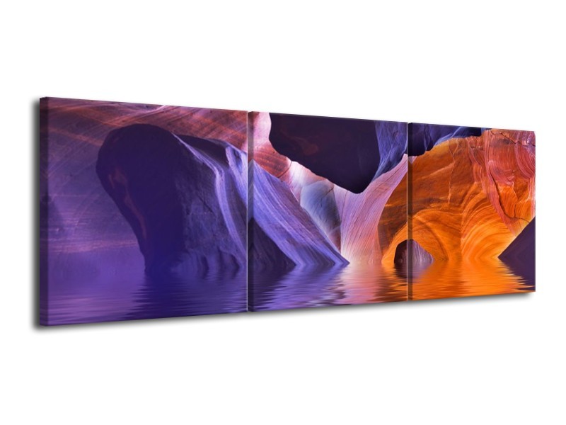Canvas schilderij Natuur | Blauw, Geel, Paars | 120x40cm 3Luik