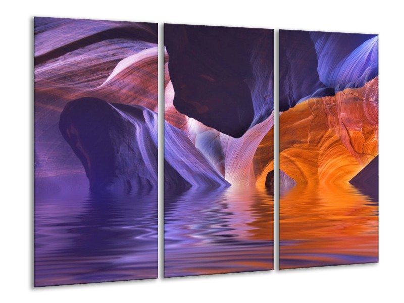 Canvas schilderij Natuur | Blauw, Geel, Paars | 120x80cm 3Luik