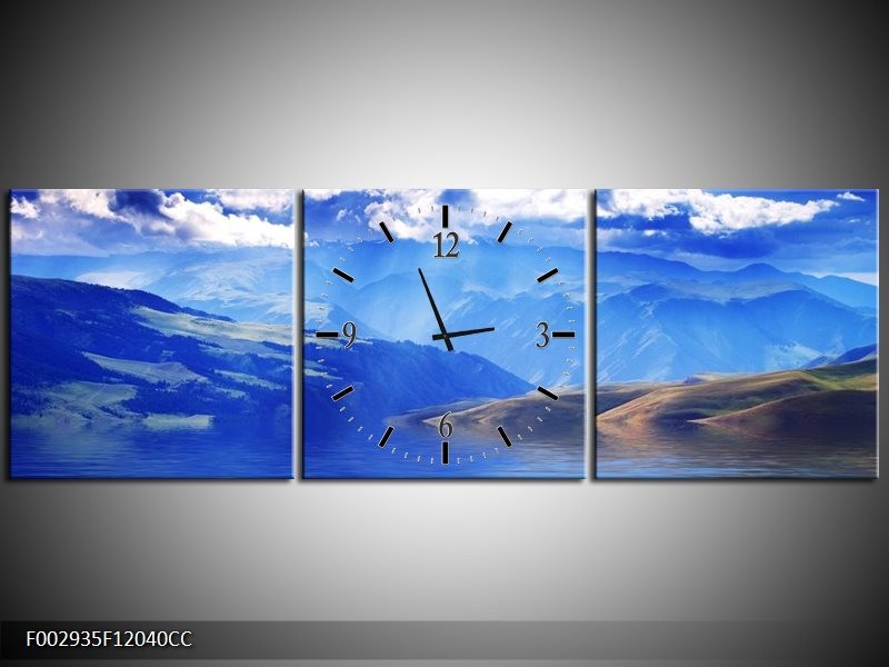 Klok schilderij Bergen | Blauw, Wit, Grijs | 120x40cm 3Luik