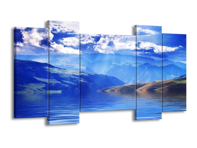 Canvas schilderij Bergen | Blauw, Wit, Grijs | 120x65 5Luik