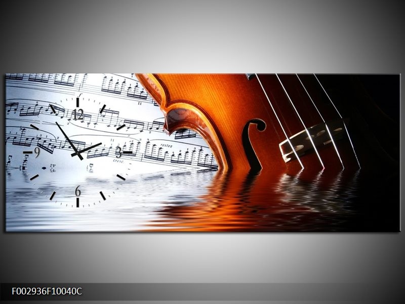 Klok schilderij Instrument | Wit, Bruin, Zwart | 100x40cm 1Luik