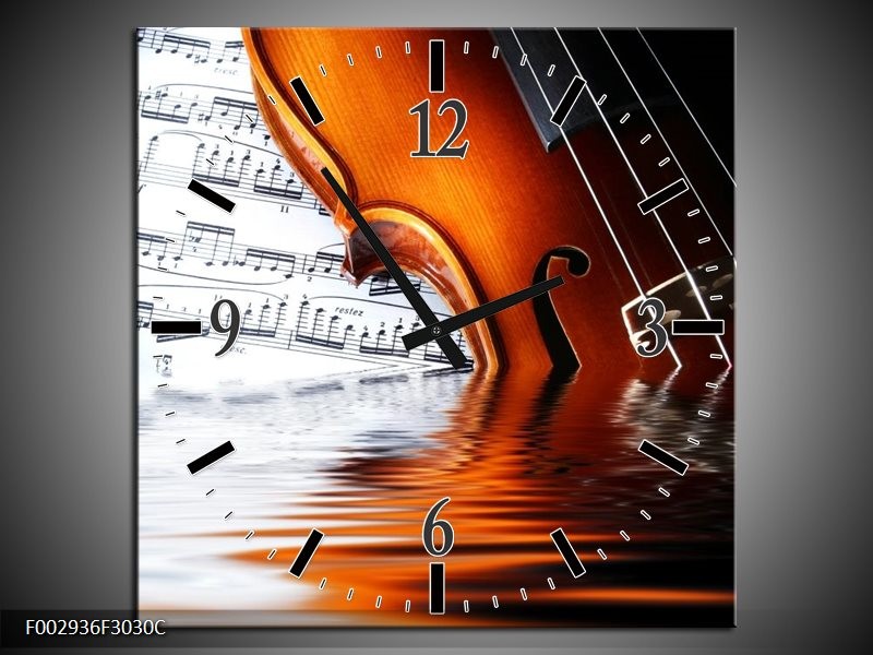 Klok schilderij Instrument | Wit, Bruin, Zwart | 30x30cm 1Luik