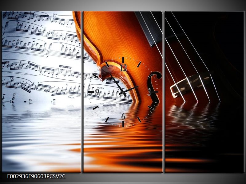 Klok schilderij Instrument | Wit, Bruin, Zwart | 90x60cm 3Luik