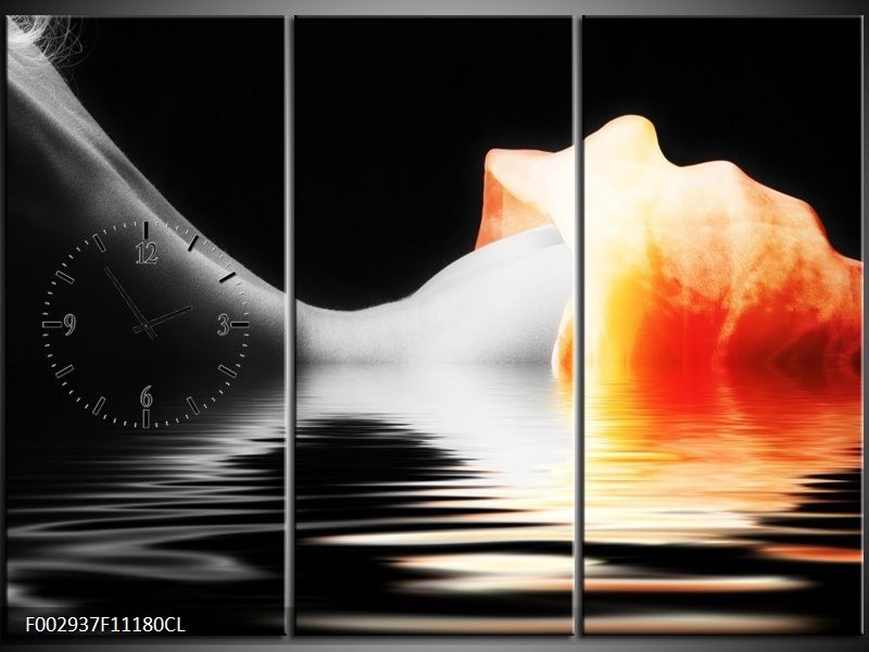Klok schilderij Lichaam | Oranje, Wit, Zwart | 111x80cm 3Luik