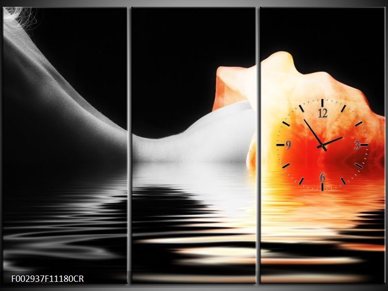 Klok schilderij Lichaam | Oranje, Wit, Zwart | 111x80cm 3Luik