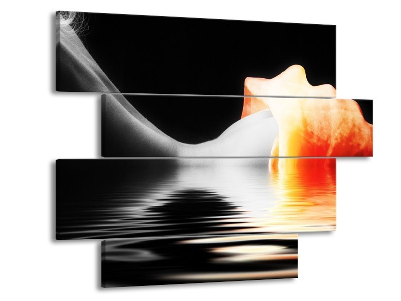 Glas schilderij Lichaam | Oranje, Wit, Zwart | 115x85cm 4Luik