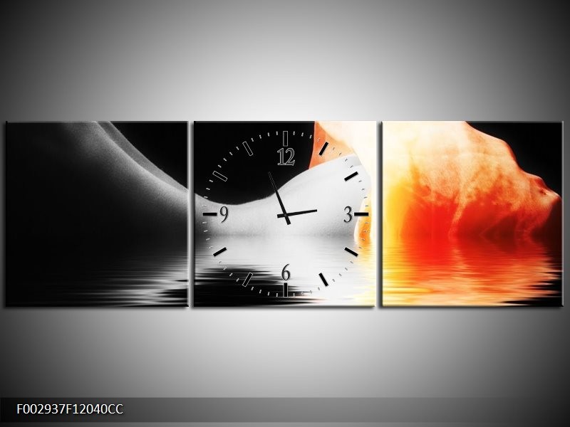 Klok schilderij Lichaam | Oranje, Wit, Zwart | 120x40cm 3Luik