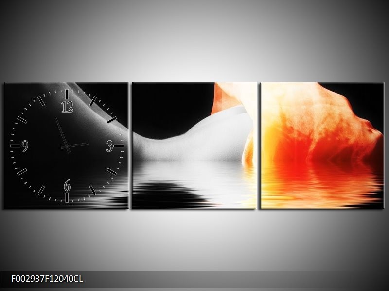 Klok schilderij Lichaam | Oranje, Wit, Zwart | 120x40cm 3Luik