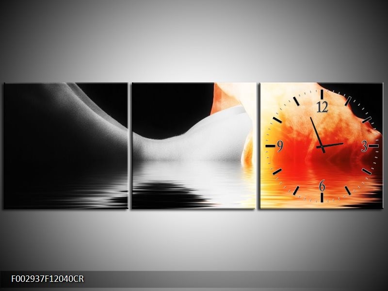 Klok schilderij Lichaam | Oranje, Wit, Zwart | 120x40cm 3Luik