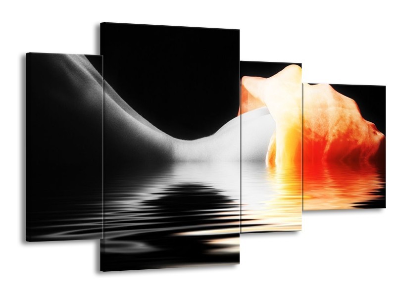 Glas schilderij Lichaam | Oranje, Wit, Zwart | 120x75cm 4Luik