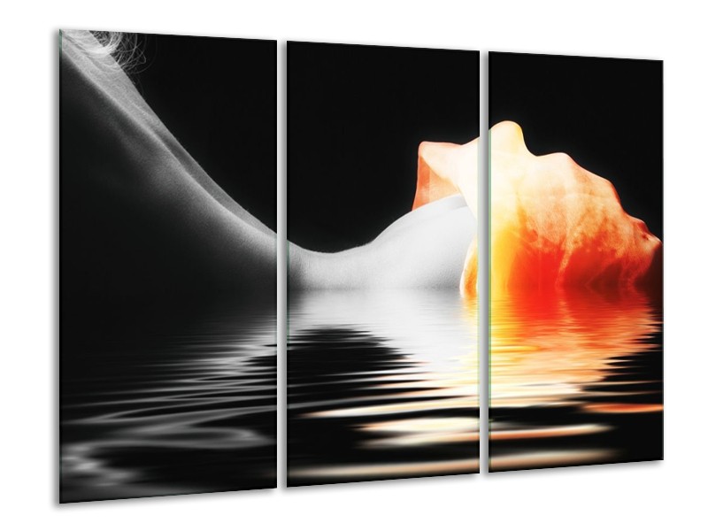 Glas schilderij Lichaam | Oranje, Wit, Zwart | 120x80cm 3Luik