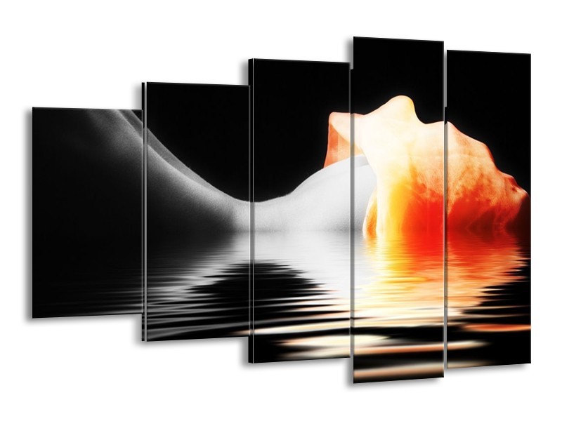 Glas schilderij Lichaam | Oranje, Wit, Zwart | 150x100cm 5Luik