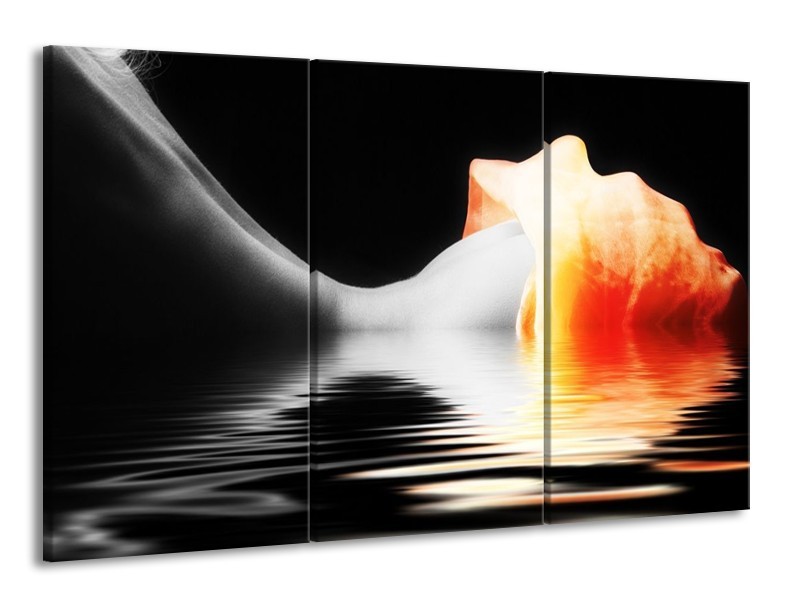 Glas schilderij Lichaam | Oranje, Wit, Zwart | 165x100cm 3Luik