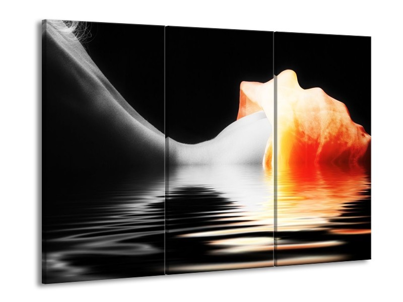 Glas schilderij Lichaam | Oranje, Wit, Zwart | 90x60cm 3Luik