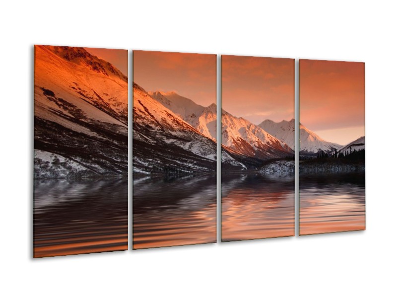 Canvas schilderij Bergen | Bruin, Zwart, Rood | 160x80cm 4Luik