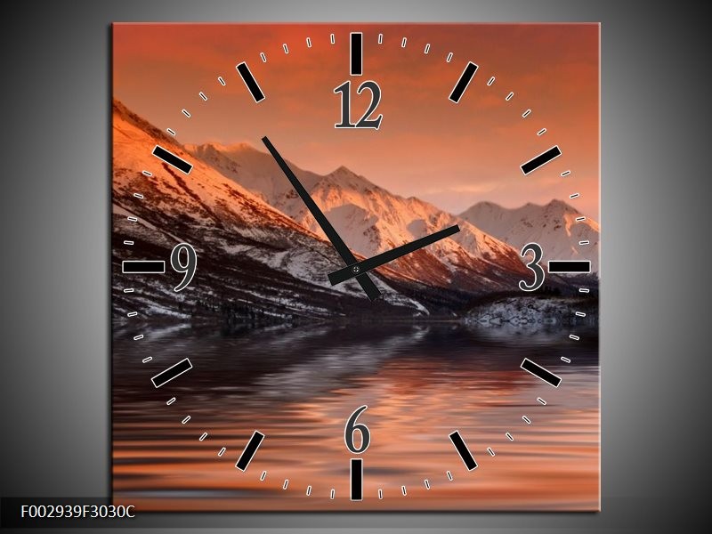 Klok schilderij Bergen | Bruin, Zwart, Rood | 30x30cm 1Luik